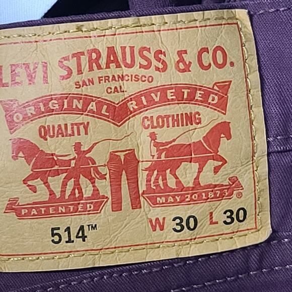 Levi's 514 straight stretch jeans deep burgundy mens Size 30x30 casual normcore - Picture 10 of 11